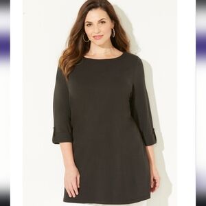 EUC Catherine's Suprema boatneck tunic top 3/4 sleeve black 4x cotton shirt